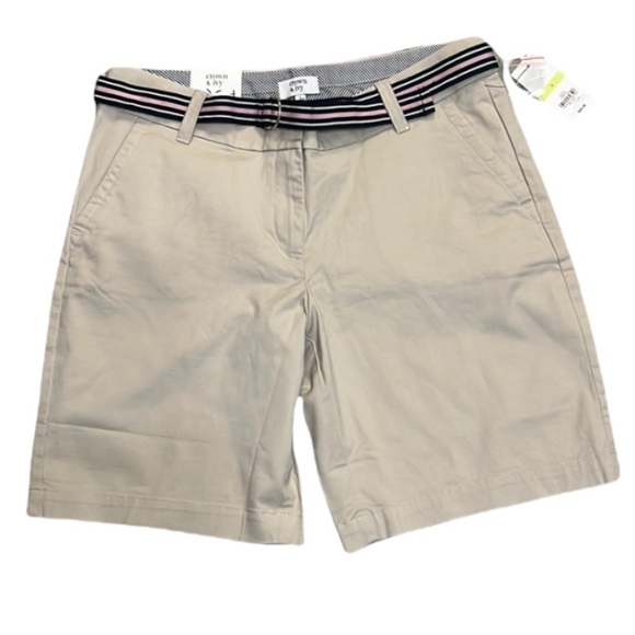 Crown & Ivy NWT Shorts pebble grey with black white and pink belt size 4 - Picture 1 of 10